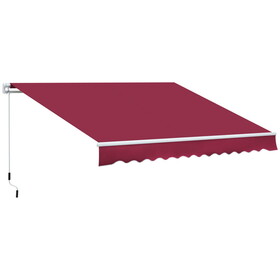 Outsunny 12' x 8' Retractable Awning, Patio Awning Sun Shade Shelter with Manual Crank Handle, 280g/m&#178; UV and Water-Resistant Fabric, Aluminum Frame for Deck, Balcony, Yard, Red
