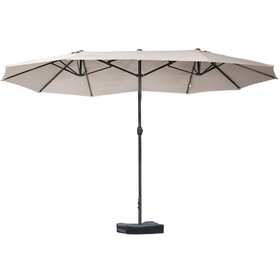 Outsunny Patio Umbrella 15' Steel Rectangular Outdoor Double Sided Market with base, Sun Protection & Easy Crank for Deck Pool Patio, Coffee