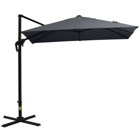 Outsunny 8FT Cantilever Patio Umbrella, Square Outdoor Offset Umbrella with 360&#176; Rotation, Aluminum Hanging Umbrella with 3-Position Tilt, Crank & Cross Base for Garden, Dark Gray