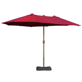 Outsunny Patio Umbrella 15' Steel Rectangular Outdoor Double Sided Market with base, Sun Protection & Easy Crank for Deck Pool Patio, Wine Red W2225P174266