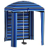 Outsunny 5.9' x 5.9' Portable Beach Umbrella, Ruffled Outdoor Cabana with Walls, Vents, Sandbags, Carry Bag, Blue Stripe