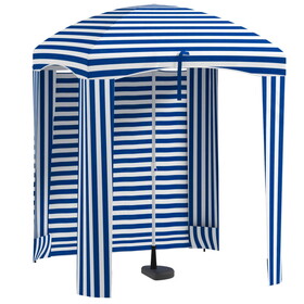 Outsunny 5.9' x 5.9' Portable Beach Umbrella, Ruffled Outdoor Cabana with Walls, Vents, Sandbags, Carry Bag, Blue & White Stripe W2225P174271