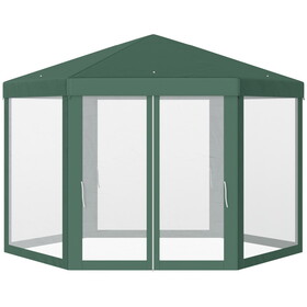 Outsunny 13' x 11' Canopy Tent, Sun Shelter with Protective Mesh Screen Walls, Hexagon Outdoor Tent for Parties, Green