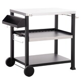 Outsunny Three-Shelf Outdoor Grill Cart with Stainless Steel Tabletop, Side Handle, 32