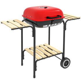 Outsunny 17" Portable Charcoal Grill with Wheels, 2 Side Tables and Bottom Shelf, BBQ with Adjustable Vents on Lid for Picnic, Camping, Backyard, Cooking, Red W2225P174309