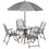 Outsunny 6 Piece Patio Dining Set for 4 with Umbrella, Outdoor Table and Chairs with 4 Folding Dining Chairs & Round Glass Table for Garden, Backyard and Poolside, Gray