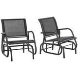Outsunny Porch Glider Set of 2, Metal Frame Swing Glider Chairs with Breathable Mesh Fabric, Curved Armrests and Steel Frame for Garden, Poolside, Backyard, Balcony, Black