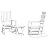 Outsunny Outdoor Rocking Chair Set of 2 with Side Table, Patio Wooden Rocking Chair with Smooth Armrests, High Back for Garden, Balcony, Porch, Supports Up to 352 lbs., White