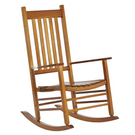 Outsunny Outdoor Rocking Chair, Patio Wooden Rocking Chair with Smooth Armrests, High Back for Garden, Balcony, Porch, Supports Up to 352 lbs., Natural