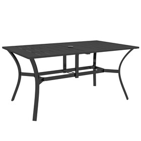 Outsunny Rectangle Outdoor Dining Table for 6 People, Steel Rectangular Patio Table with Umbrella Hole, Steel Frame for Garden, Balcony, Black