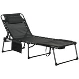 Outsunny Folding Chaise Lounge with 5-level Reclining Back, Outdoor Tanning Chair with Reading Face Hole, Outdoor Lounge Chair with Side Pocket & Headrest for Beach, Yard, Patio, Black