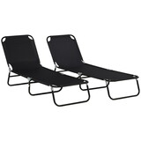 Outsunny 2 Piece Folding Chaise Lounge Pool Chairs, Outdoor Sun Tanning Chairs with 5-Level Reclining Back, Steel Frame for Beach, Yard, Patio, Black