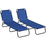 Outsunny 2 Piece Folding Chaise Lounge Pool Chairs, Outdoor Sun Tanning Chairs with 5-Level Reclining Back, Steel Frame for Beach, Yard, Patio, Blue W2225P174381