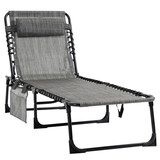 Outsunny Reclining Chaise Lounge Chair, Portable Sun Lounger, Folding Camping Cot, with Adjustable Backrest and Removable Pillow, for Patio, Garden, Beach, Grey W2225P174384