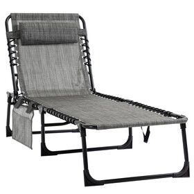 Outsunny Reclining Chaise Lounge Chair, Portable Sun Lounger, Folding Camping Cot, with Adjustable Backrest and Removable Pillow, for Patio, Garden, Beach, Grey