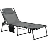 Outsunny Folding Chaise Lounge with 5-level Reclining Back, Outdoor Tanning Chair with Reading Face Hole, Outdoor Lounge Chair with Side Pocket & Headrest for Beach, Yard, Patio, Gray W2225P174385