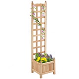 Outsunny Wooden Raised Garden Bed with Trellis, Outdoor Planter Box with Drainage Crevices for Climbing Vine Plants Flowers, 12