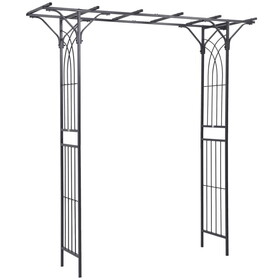Outsunny 82" Decorative Metal Garden Trellis Arch with Durable Steel Tubing & Elegant Scrollwork, Perfect for Weddings