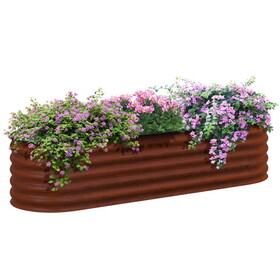 Outsunny 6.5' x 2' x 1.4' Galvanized Raised Garden Bed Kit, Outdoor Metal Elevated Planter Box with Safety Edging, Easy DIY Stock Tank for Growing Flowers, Herbs & Vegetables, Brown