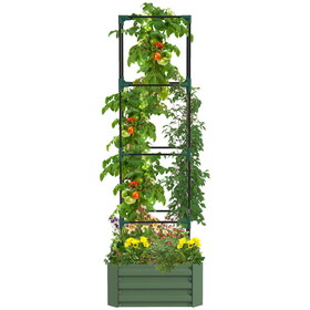 Outsunny Galvanized Raised Garden Bed, 24" x 24" x 11.75" Outdoor Planter Box with Trellis Tomato Cage and Open Bottom for Climbing Vines, Vegetables, Flowers in Backyard, Garden, Patio, Green