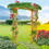 Outsunny 90in Wood Garden Arbor Arch with Trellis Wall for Climbing & Hanging Plants, Decor for Party, Weddings, Birthdays & Backyards