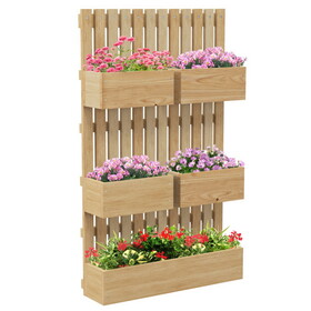 Outsunny 5 Box Raised Garden Bed with Trellis for Vine Flowers & Climbing Plants, 39" Tall Wall-Mounted Wood Planter Box Set with Adjustable Height, Drainage Hole, Natural