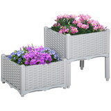 Outsunny 2 Piece Raised Garden Bed with Legs, Self-Watering Planter Box Raised Bed to Grow Flowers, Herbs & Vegetables, Gray