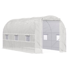 Outsunny 15' x 7' x 7' Walk-in Tunnel Greenhouse, Large Garden Hot House Kit with 6 Roll-up Windows & Roll Up Door, Steel Frame, White
