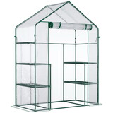 Outsunny 5' x 2.5' x 6.5' Mini Walk-in Greenhouse Kit, Portable Green House with 3 Tier Shleves, Roll-Up Door, and Weatherized Plastic Cover for Backyard Garden, Clear
