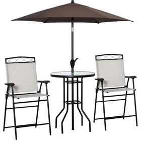 Outsunny 4 Piece Outdoor Patio Dining Furniture Set, 2 Folding Chairs, Adjustable Angle Umbrella, Wave Textured Tempered Glass Dinner Table, Beige W2225P174463
