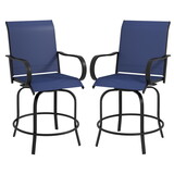 Outsunny Outdoor Bar Stools with Armrests, Set of 2 360° Swivel Bar Height Patio Chairs with High-Density Mesh Fabric, Steel Frame Dining Chairs for Balcony, Poolside, Backyard, Navy Blue
