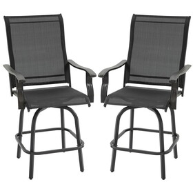 Outsunny Set of 2 Outdoor Swivel Bar Stools with Armrests, Bar Height Patio Chairs with Steel Frame for Balcony, Poolside, Backyard, Black W2225P174467