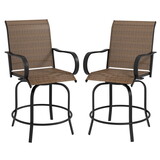 Outsunny Outdoor Bar Stools with Armrests, Set of 2 360° Swivel Bar Height Patio Chairs with High-Density Mesh Fabric, Steel Frame Dining Chairs for Balcony, Poolside, Backyard, Tan