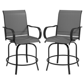 Outsunny Outdoor Bar Stools with Armrests, Set of 2 360&#176; Swivel Bar Height Patio Chairs with High-Density Mesh Fabric, Steel Frame Dining Chairs for Balcony, Poolside, Backyard, Gray