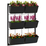 Outsunny 3-Tier Wall Planter with 6 Pots for Indoor and Outdoor Use, Hanging Plant Holder, Self Draining Wall Mounted Planter for Vegetables, Flowers, Herbs, Black W2225P174500