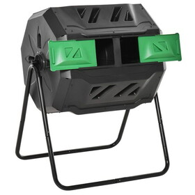 Outsunny Tumbling Compost Bin Outdoor 360&#176; Dual Chamber Rotating Composter 43 Gallon, Green