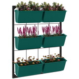 Outsunny 3-Tier Wall Planter with 6 Pots for Indoor and Outdoor Use, Hanging Plant Holder, Self Draining Wall Mounted Planter for Vegetables, Flowers, Herbs, Green