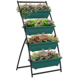 Outsunny Raised Garden Bed, 4 Tier Vertical Garden Planter Set, 4 Outdoor Planter Boxes with Stand, Self Draining Design Elevated Garden for Vegetable, Flowers & Herbs, Green