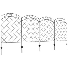 Outsunny Garden Fence, 4 Pack Steel Fence Panels, 11.4' L x 43" H, Rust-Resistant Animal Barrier Decorative Border Flower Edging for Yard, Landscape, Patio, Outdoor Decor, Arched Vines