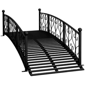 Outsunny 7' Metal Arch Garden Bridge with Safety Siderails, Decorative Arc Footbridge with Delicate Scrollwork"S" Motifs for Backyard Creek, Stream, Fish Pond, Black W2225P174531