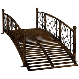 Outsunny 7' Metal Arch Garden Bridge with Safety Siderails, Decorative Arc Footbridge with Delicate Scrollwork"S" Motifs for Backyard Creek, Stream, Fish Pond, Bronze