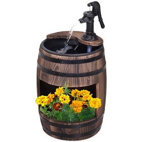 Outsunny 23" H Outdoor Water Fountain Wood and Metal Rustic Apple Barrel Pump Garden Decor for Outside Backyard
