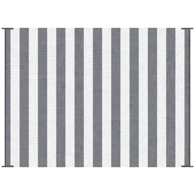 Outsunny Reversible Outdoor Rug, 9' x 12' Waterproof Plastic Straw Floor Mat, Portable RV Camping Carpet with Carry Bag, Large Floor Mat for Backyard, Deck, Picnic, Beach, Gray & White Striped