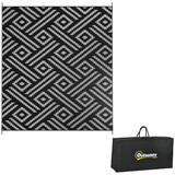 Outsunny Reversible Outdoor Rug, 8' x 10' Waterproof Plastic Straw Floor Mat, Portable RV Camping Carpet with Carry Bag, Large Floor Mat for Backyard, Deck, Picnic, Beach, Black & Gray Geometric