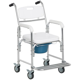 HOMCOM Shower Commode Wheelchair, Padded Seat, 330 lbs., White