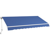 Outsunny 12' x 10' Retractable Awning Patio Awnings Sun Shade Shelter with Manual Crank Handle, 280g/m² UV & Water-Resistant Fabric and Aluminum Frame for Deck, Balcony, Yard, Dark Blue