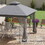 Outsunny 10' x 11.5' Metal Patio Gazebo, Double Roof Outdoor Gazebo Canopy Shelter with Tree Motifs Corner Frame and Netting, for Garden, Lawn, Backyard, and Deck, Gray