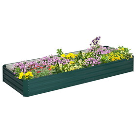 Outsunny Galvanized Raised Garden Bed, 8' x 3' x 1' Metal Planter Box, for Growing Vegetables, Flowers, Herbs, Succulents, Green