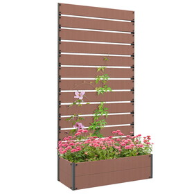 Outsunny Raised Garden Bed with Trellis for Climbing Plants, Planter Box with Self Draining Gap, Freestanding Trellis Planter for Outdoor, Patio, Deck, 35.75" x 15" x 70.75", Light Brown