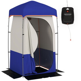 Outsunny Portable Shower Tent, Privacy Shelter, Camping Dressing Changing Tent Room with Solar Shower Bag, Floor and Carrying Bag, Blue W2225P200367